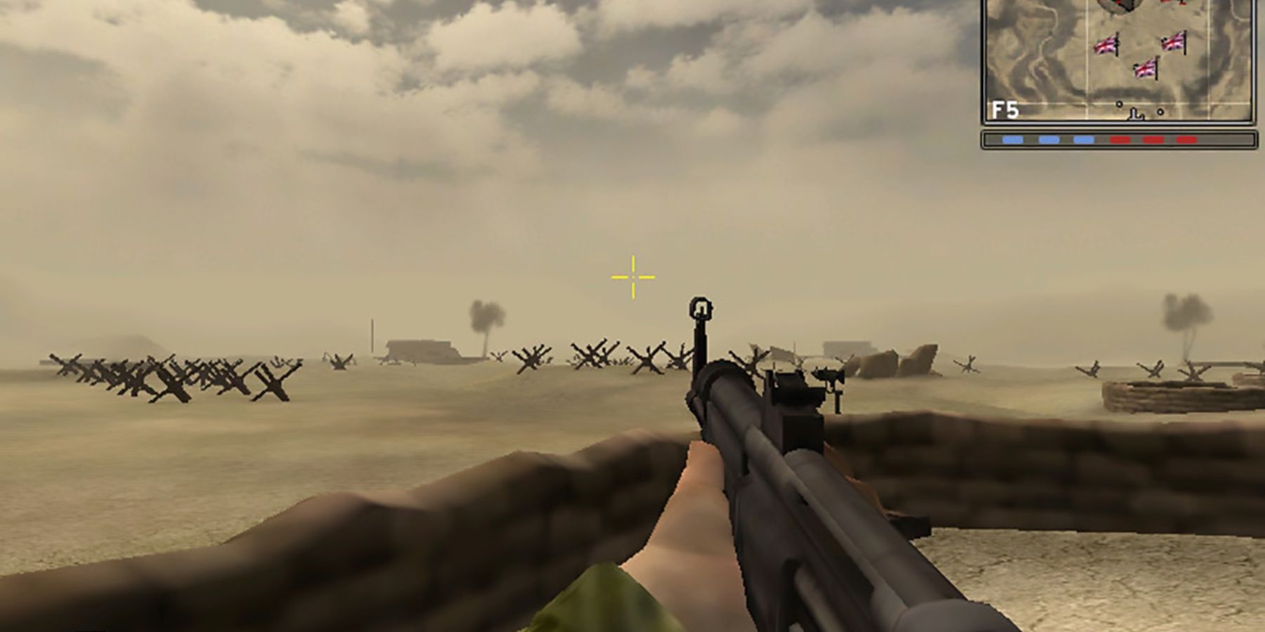 Battlefield 1942 aiming from behind sandbags