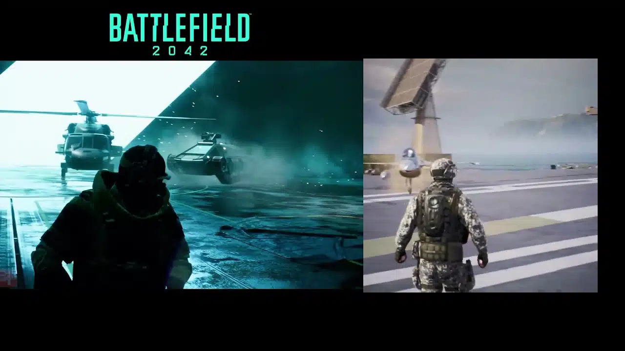 Battlefield 2042-Werbung offensichtlich von chinesischem Marineschiff-Spiel abgekupfert. Hier ist ein Vergleich